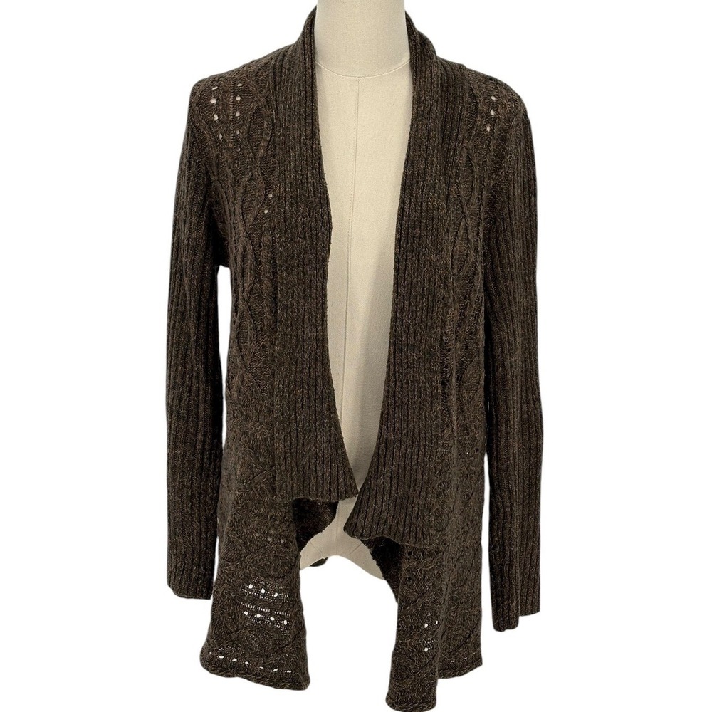 Verve Ami Women's Brown Cable Knit Open Front Cardigan Sweater Size M